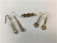Lot 343 - A LOT OF EARRINGS AND A CHARLES RENNIE MACINTOSH STYLE GLASGOW ROSE MOTIF BROOCH