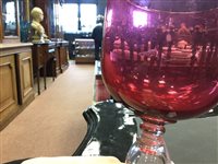 Lot 1242 - A CRANBERRY AND CLEAR GLASS GOBLET