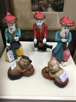 Lot 360 - FIVE ASIAN CARVED AND PAINTED WOOD FIGURES (5)