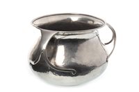 Lot 1611 - A LIBERTY HAMMERED PEWTER THREE HANDLED JARDINIERE
