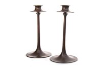 Lot 1612 - A PAIR OF DRYAD LESTER BRONZE TABLE CANDLESTICKS