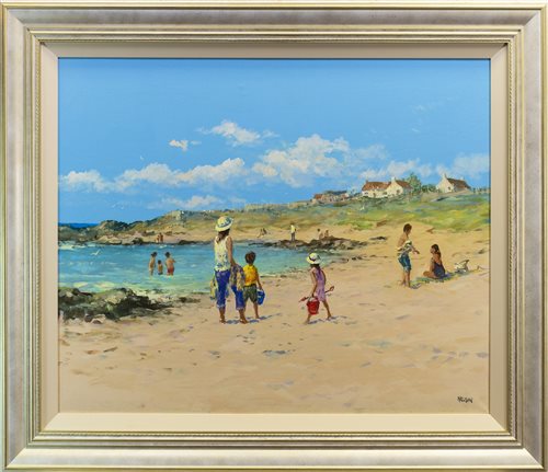 Lot 530 - A DAY AT THE SEASIDE, AN OIL BY ALLAN NELSON