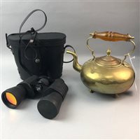 Lot 108 - A BRASS TODDY KETTLE AND TWO PAIRS OF BINOCULARS