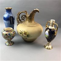 Lot 120 - A TURN WIEN JUG, TWO VASES AND A ROYAL WINTON JAR