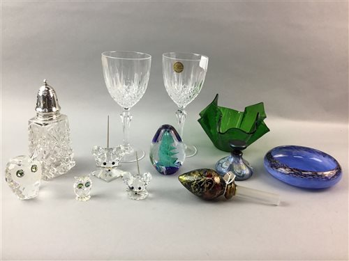 Lot 124 - A LOT OF SWAROVSKI CRYSTAL ANIMALS, PAPERWEIGHTS, GOBLETS AND OTHER GLASS WARE