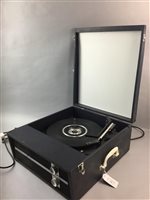 Lot 98 - A RECORD PLAYER, RECORDS AND A HARRODS BAG