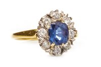Lot 91 - A BLUE GEM AND DIAMOND CLUSTER RING