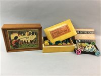 Lot 88 - A LEATHER TEA CADDY AND VINTAGE GAMES