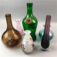 Lot 87 - A MDINA GLASS VASE AND OTHER COLOURED GLASS WARE