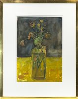 Lot 521 - DYING MARIGOLDS, A WATERCOLOUR BY GLEN SCOULLER