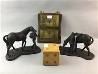 Lot 133 - A WOODEN MUSIC BOX, A LETTER RACK AND TWO HORSE FIGURE GROUPS
