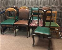 Lot 215 - A REGENCY CARVER CHAIR, THREE BALLOON BACK CHAIRS AND FIVE OTHER CHAIRS
