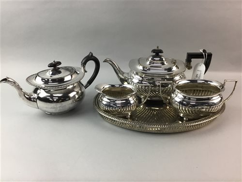 Lot 142 - A SILVER PLATED THREE PIECE TEA SERVICE AND OTHER SILVER PLATE
