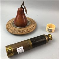 Lot 81 - A BRASS AND LEATHER TELESCOPE AND VARIOUS WOODEN OBJECTS