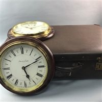Lot 80 - A LEATHER MOUNTED CASE AND TWO WALL CLOCKS