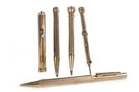 Lot 1628 - A TURQUOISE SET GOLD PROPELLING PENCIL AND FOUR OTHERS