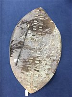 Lot 15 - AN AFRICAN ANIMAL SKIN SHIELD AND SPEAR