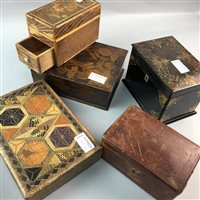 Lot 169 - A HANDPAINTED BOX, TWO WOODEN TEA CADDIES AND FOUR OTHER BOXES