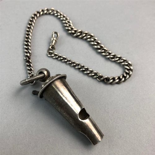 Lot 7 - A VICTORIAN SILVER WHISTLE ON CHAIN