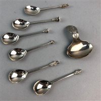 Lot 13 - A LOT OF SIX SILVER SPOONS AND A CADDY SPOON