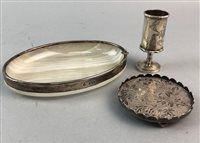 Lot 183 - A MINIATURE SILVER TRAY, MINIATURE GOBLET AND A HARDSTONE DISH