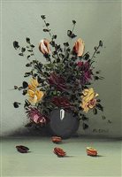 Lot 441 - STILL LIFE OF FLOWERS, AN OIL BY MARY SHAW