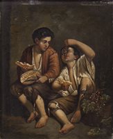Lot 442 - FEASTING, A PAIR OF OILS ON TIN