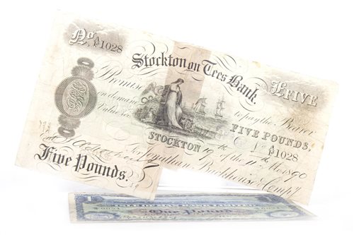 Lot 642 - A STOCKTON ON TEES BANKNOTE AND AN ISLE OF MAN BANKNOTE