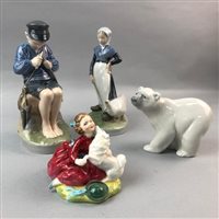Lot 188 - A ROYAL COPENHAGEN FIGURE GROUP, LLADRO POLAR BEAR AND TWO OTHER CERAMIC FIGURES