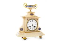 Lot 1438 - A FRENCH ALABASTER MANTEL CLOCK