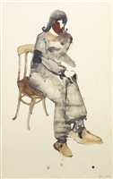 Lot 446 - SEATED FIGURE, A WATERCOLOUR BY JAN GRAY