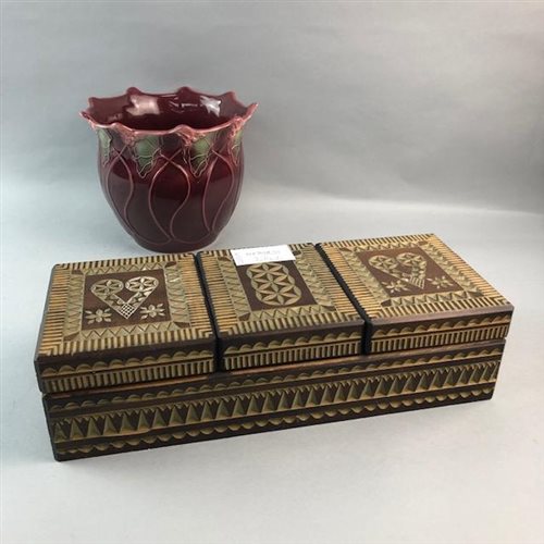 Lot 286 - A BLAKENEY PLANTER AND A WOODEN JEWELLERY BOX