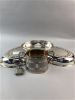 Lot 296 - A SILVER PLATED THREE PIECE TEA SERVICE, AND OTHER PLATED WARES