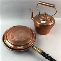 Lot 304 - A COPPER BED WARMING PAN AND A COPPER KETTLE