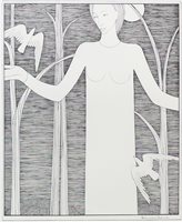 Lot 565 - WOMAN WITH BIRDS, A LITHOGRAPH BY HANNAH FRANK