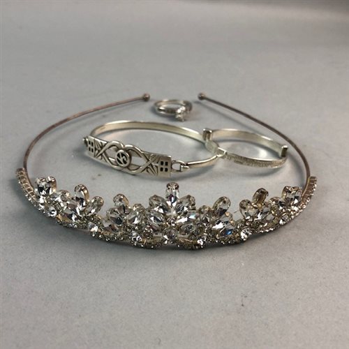Lot 288 - A CHRISTENING BANGLE, TIARA, RINGS AND OTHER COSTUME JEWELLERY