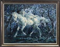 Lot 529 - LADY ON WHITE HORSE. AN OIL
