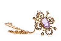 Lot 171 - AN AMETHYST AND PEARL BROOCH