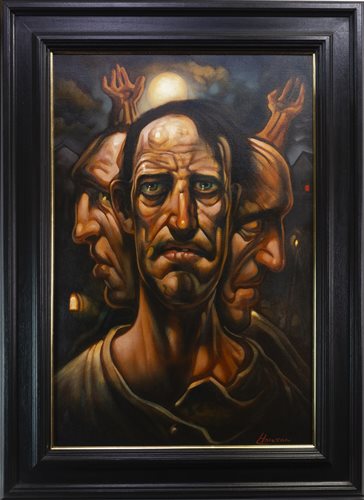 Lot 568 - THREE AGES, AN OIL BY PETER HOWSON