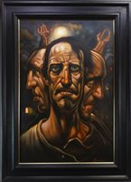 Lot 568 - THREE AGES, AN OIL BY PETER HOWSON