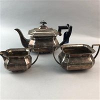 Lot 270 - A SILVER PLATED THREE PIECE TEA SERVICE AND OTHER SILVER PLATED ITEMS