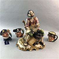 Lot 273 - A CAPODIMONTE FIGURE AND THREE ROYAL DOULTON CHARACTER JUGS