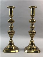 Lot 283 - A PAIR OF BRASS CANDLESTICKS AND TWO CASES OF CUTLERY