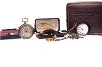 Lot 904 - TWO FOB WATCHES AND A NINE CARAT GOLD MOUNTED WOVEN HAIR WATCH CHAIN