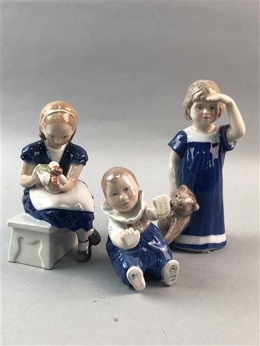 Lot 379 - A LOT OF THREE ROYAL COPENHAGEN FIGURES INCLUDING GIRL WITH TEDDY BEAR