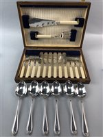 Lot 399 - OAK CANTEEN OF FISH CUTLERY, OTHER CUTLERY AND BOTTLE ACCESSORIES
