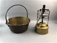 Lot 404 - A BRASS JELLY PAN AND OTHER BRASS WARES