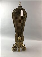 Lot 415 - AN EARLY 20TH CENTURY FOLDING FIRE SCREEN AND A BRASS URN