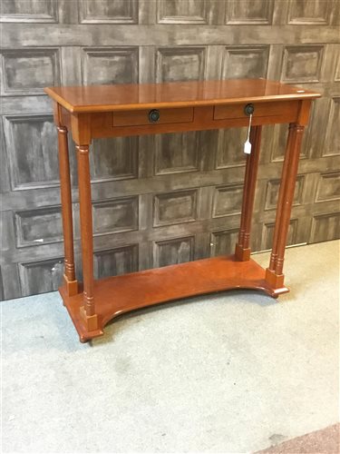 Lot 364 - ASTAINED WOOD HALL TABLE, A SIDE TABLE AND A CORNER TABLE