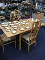 Lot 362 - A MODERN KITCHEN TABLE AND FOUR CHAIRS AND A CORNER DISPLAY CABINET